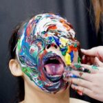 顔面ペイントぶっかけメッシー｜容赦なくこんもり絵の具をのせられ口の中にも大量最強モデル